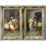 SCHRÖFFEL (XIX - XX). 2 Gemälde. Flirts in der Küche. Je 53 cm x 31,5 cm. Öl auf Leinwand. Rechts