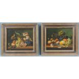 UNSIGNIERT (XIX). Ein Paar Früchtestillleben. 25 cm x 30 cm. Gemälde. Öl auf Leinwand. UNSIGNED (