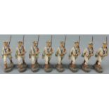 Acht Figuren, meist Elastolin. Kaiserliche Marinesoldaten. Circa 8 cm hoch. Eight figures, mostly