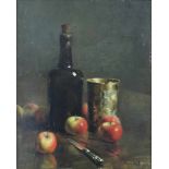 Franck BAIL (1858 - 1924). Stillleben mit Äpfeln, Wein und Silberbecher. 42 cm x 32 cm. Gemälde,