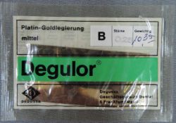 Dentalgold, Degulor B, Degussa Frankfurt. 10,35 Gramm. Gold und Platinmetallen Massengehalt in %