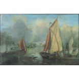 UNDEUTLICH SIGNIERT (XIX - XX). Segelschiffe. 25 cm x 38 cm. Gemälde, Öl auf Leinwand. Rechts