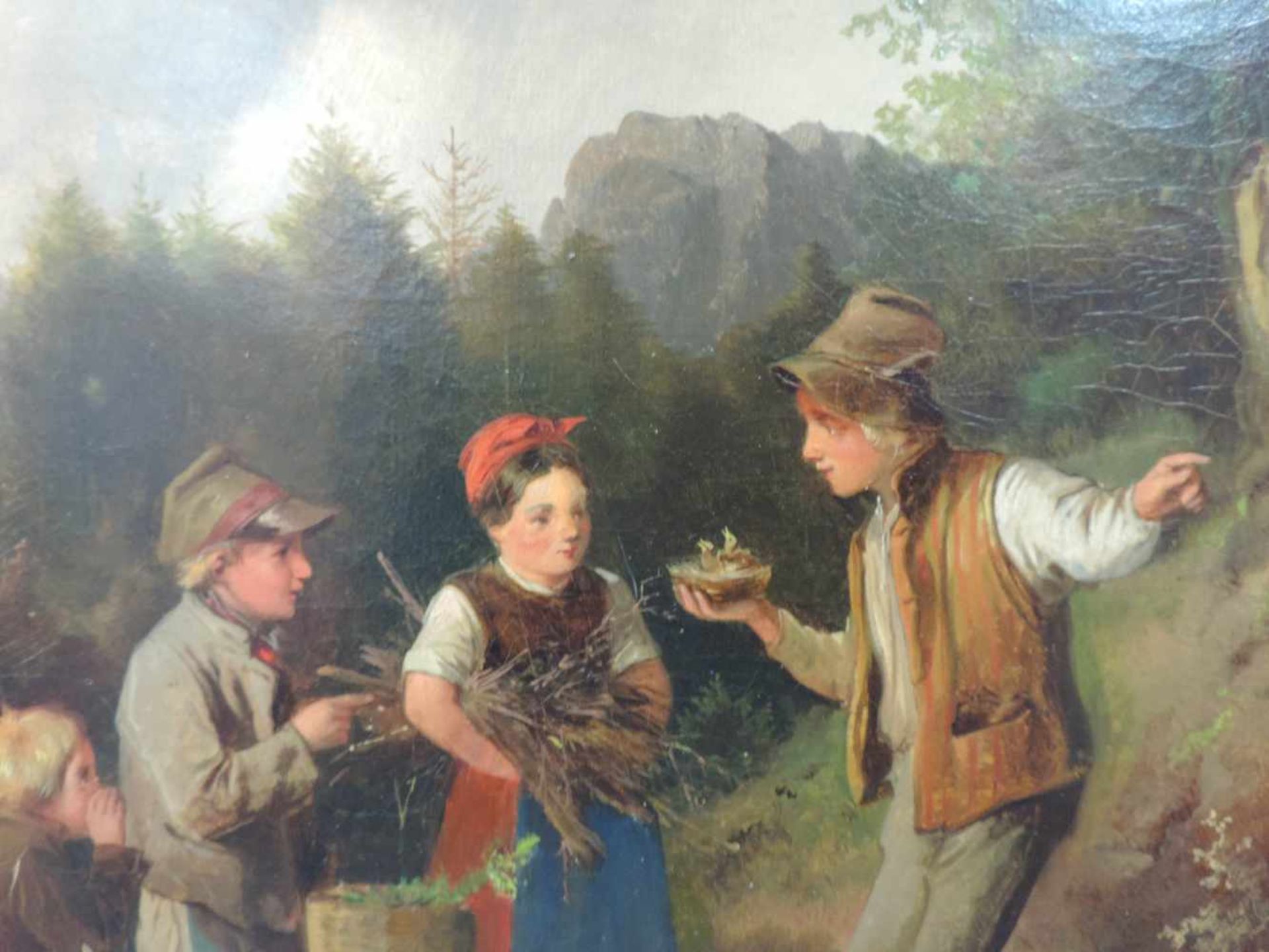 Meno MÜHLIG (1823 - 1873). Der Nesträuber. 44 cm x 58 cm. Gemälde. Öl auf Leinwand. Unten links - Bild 4 aus 7