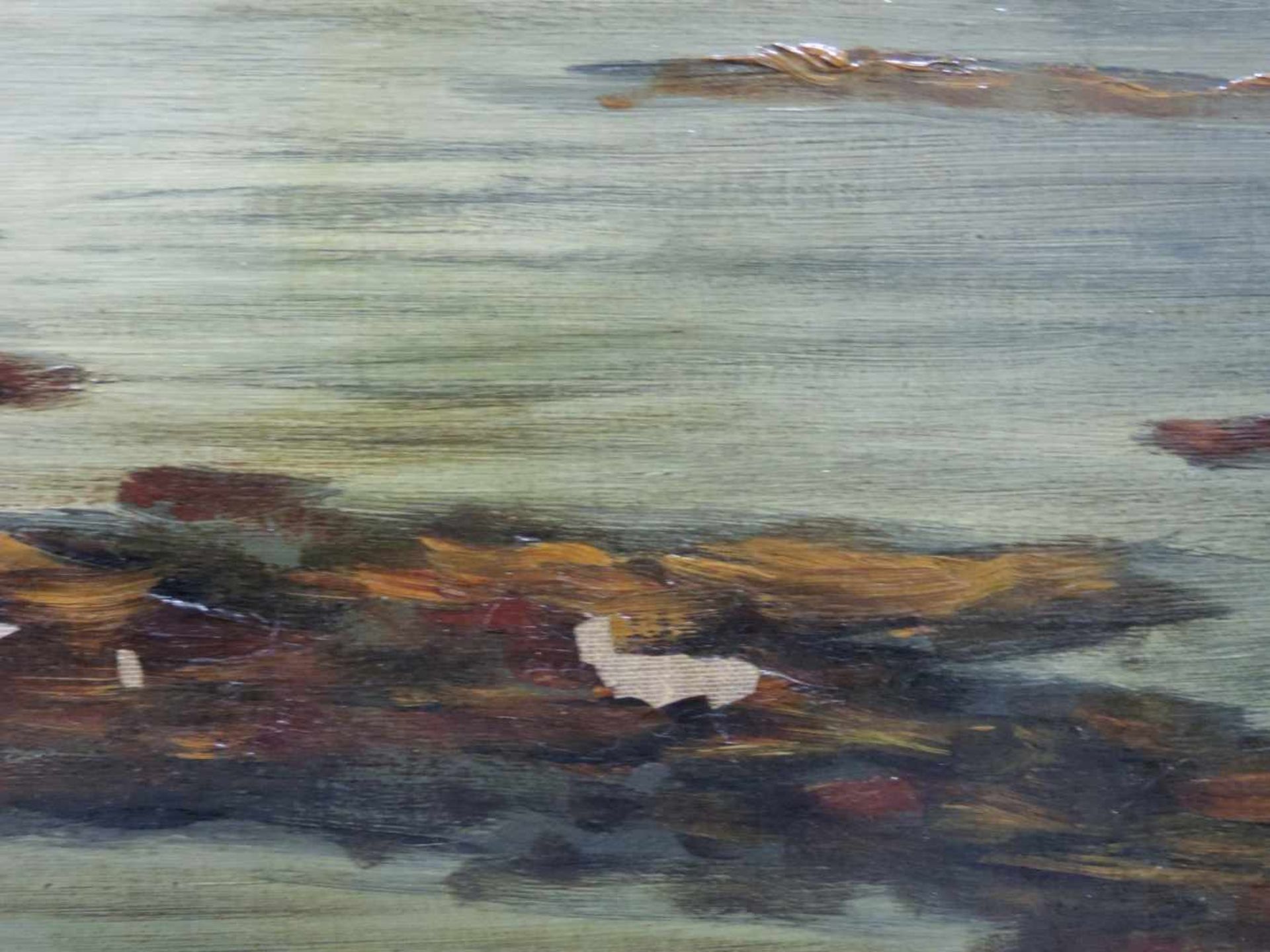 UNDEUTLICH SIGNIERT (XIX / XX). Niederländisches Dorf im Hochwasser. 122 cm x 72,5 cm. Gemälde. Öl - Image 5 of 6