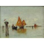 Heinrich RASCH (1840 - 1913). Schiffe in der Lagune von Venedig. 32 cm x 42 cm. Gemälde. Öl auf