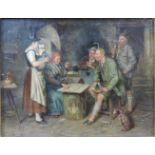 Johann Adalbert HEINE (c.1850 -?). Die Kartenlegerin. 21 cm x 27 cm. Gemälde. Öl auf Leinwand.