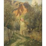 Jakob HAPP (1861 - 1936). "Unter Olivenbäumen". 60 cm x 50 cm. Gemälde. Öl auf Leinwand. Rechts