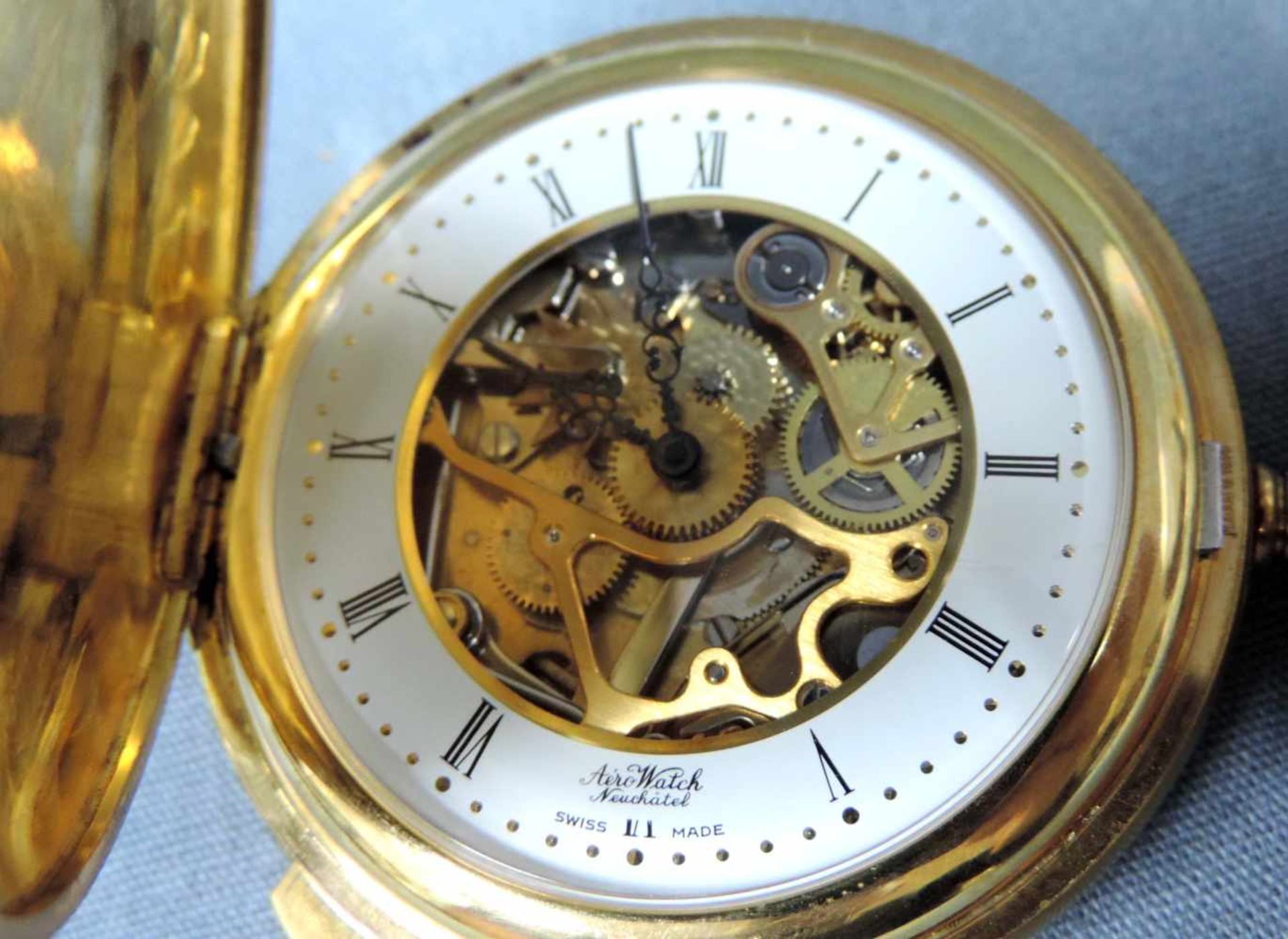 Taschenuhr mit 5 Minuten Repetition. Bezeichnet Aéro Watch Neuchatel. 129,6 Gramm. Metall, - Bild 2 aus 7