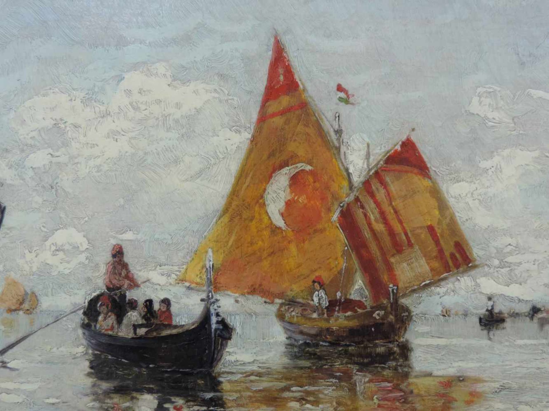 Heinrich RASCH (1840 - 1913). Schiffe in der Lagune von Venedig. 32 cm x 42 cm. Gemälde. Öl auf - Bild 4 aus 5