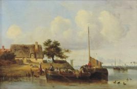 Alessandro Casat CASATI (XIX). Verschiffen von Waren in den Niederlanden. 30 cm x 46,5 cm.