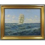 J. JOHANSEN (XX). 2 Master Segelschiff unter voller Takelage. 61 cm x 80 cm. Gemälde. Öl auf