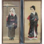 Paar Frauenportraits. Geishas. Malerei auf Seide. Wohl alt, um 1900. 82 cm x 35 cm. Pair of women