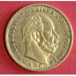 20 Mark 1878 A Preußen Wilhelm I. Material: Gold. Gewicht: 7,96 g. Feingehalt: 900. (Feingewicht 7,