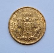 20 Mark 1877 Deutsches Kaiserreich Hamburg, 1877, J, Stadtwappen. Material: Gold. Gewicht: 7,96 g.
