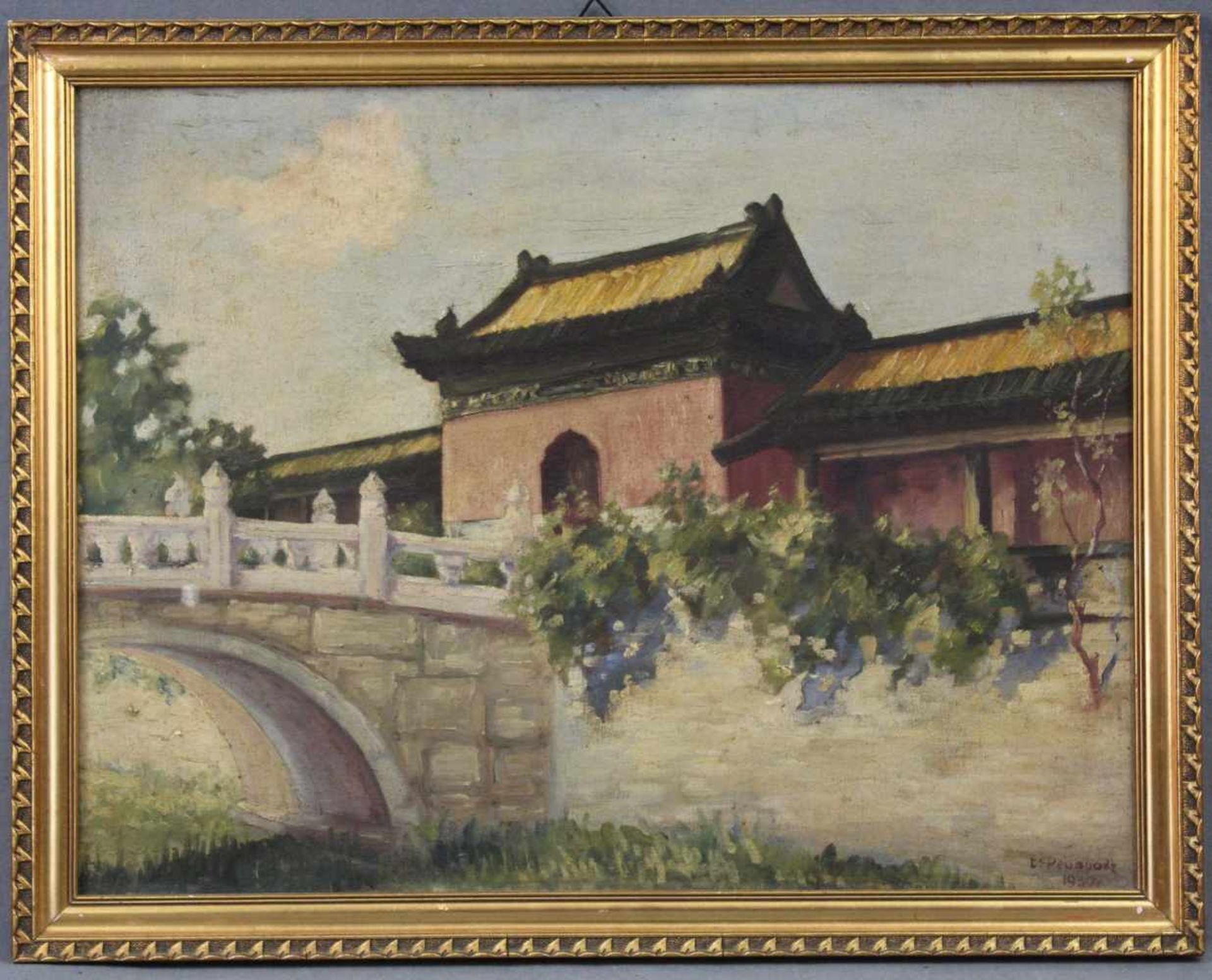 UNDEUTLICH SIGNIERT (XX). Peking, Chai Kung Palace. South gate. 1930. 41cm x 53 cm. Gemälde, Öl - Bild 2 aus 7