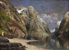 Johann HOLMSTEDT (1851 - 1929). Fjord in Norwegen. 74 cm x 100 cm. Gemälde, Öl auf Leinwand. Links