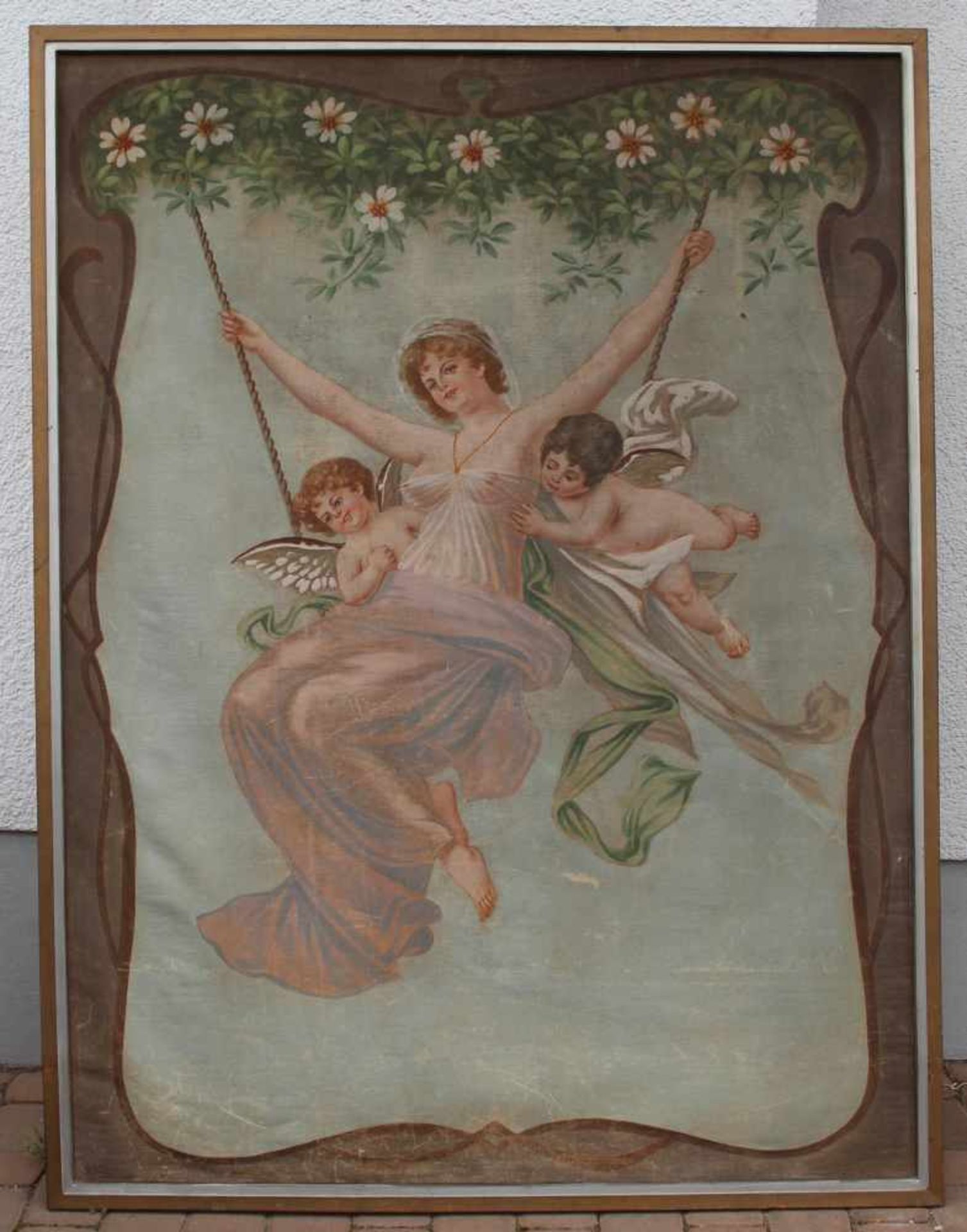 Karton. Entwurf für eine Tapisserie, Jugendstil um 1900. 153 cm x 114 cm. Gemälde. Carton. Design