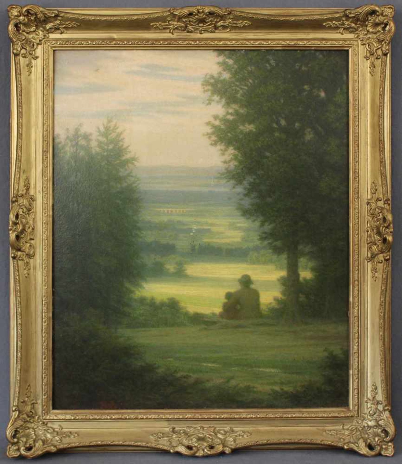 Rolf WINTER (1881 -?). Der Ausblick. 60 cm x 50 cm. Gemälde, Öl auf Tafel. Links unten monogramiert. - Bild 2 aus 8