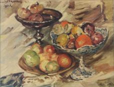 Lovis CORINTH (1858 - 1925). "Stilleben mit Schalen von Früchten. 1923." 64 cm x 82 cm.