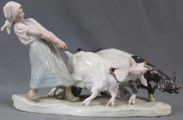 Die "Ziegenhirtin", Jugendstil-Figurengruppe. Meissen, 1930er Jahre. 40 cm x 23 cm. Unter anderem