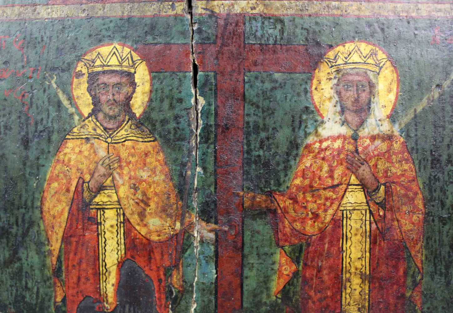 IKONE. Wohl noch 18. Jahrhundert. Wohl Maria mit Jesus. Joachim und Anna. 31 cm x 24 cm. Gemälde. - Image 3 of 6