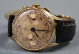 Precision Geneve Herrenarmbanduhr Chronograph. Gold 750. 34 mm Durchmesser ohne Krone. Handaufzug.