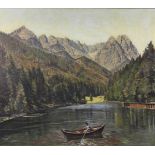 Max KERTZ (1882 - 1949). Blick über der Eibsee auf die Zugspitze bei Garmisch - Partenkirchen. 96 cm