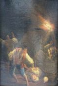 Johann Konrad SEEKATZ (Attrib.) (1719 - 1768). Feuer im Heu. Panik. 35 cm x 23 cm. Gemälde, Öl auf