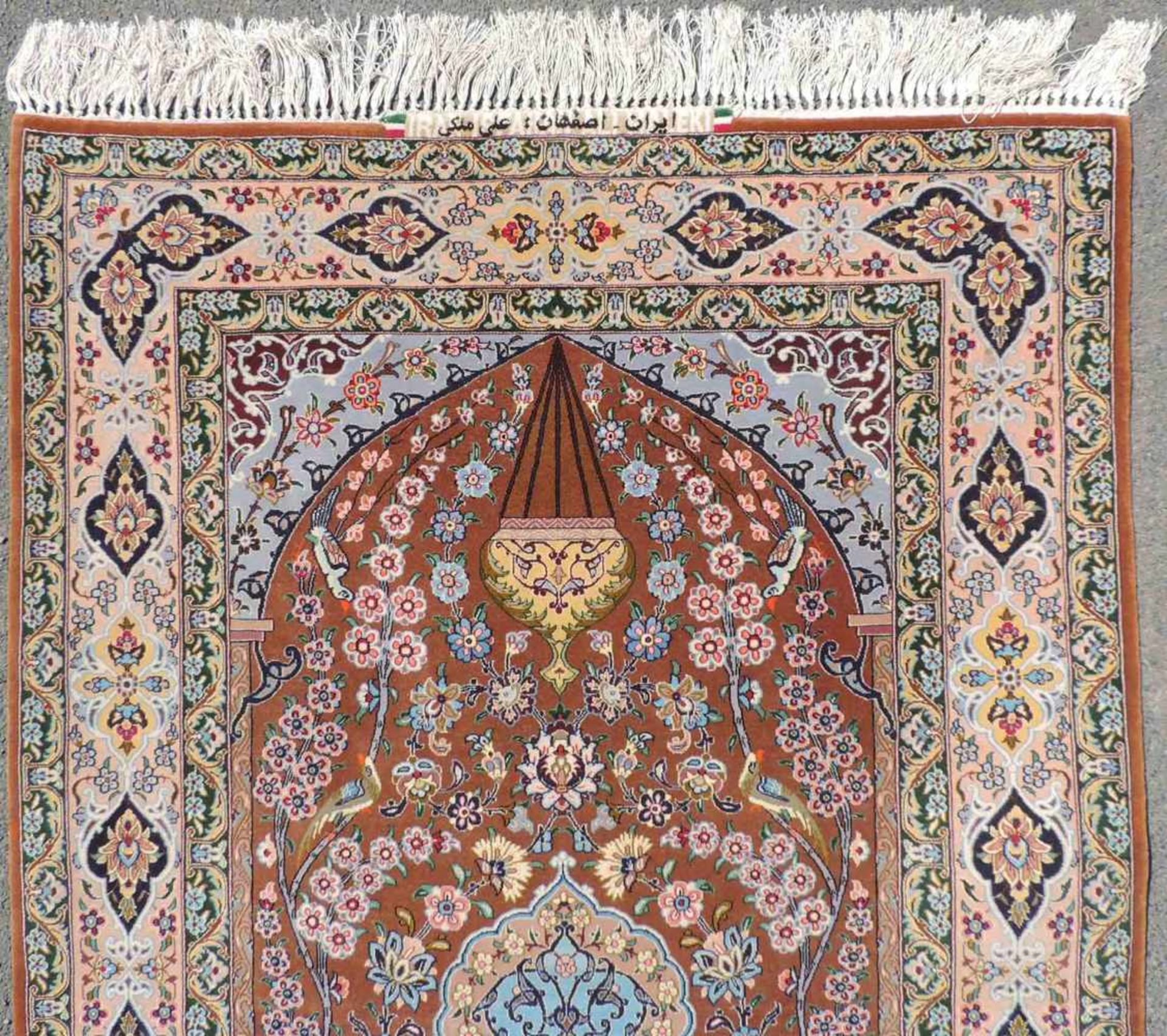 Isfahan Gebetsteppich signiert "Ali Maleki". Persien, Iran. Selten feine Knüpfung. 172 cm x 108 - Bild 4 aus 7