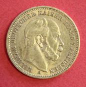 20 Mark 1887 A Preussen Goldmünze - Kaiser Wilhelm I. Material: Gold. Gewicht: 7,96 g. Feingehalt: