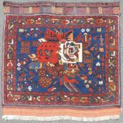 Afschar Taschenfront. Stammesteppich. Iran, antik, um 1890. 71 cm x 85 cm gesamt. Orientteppich.