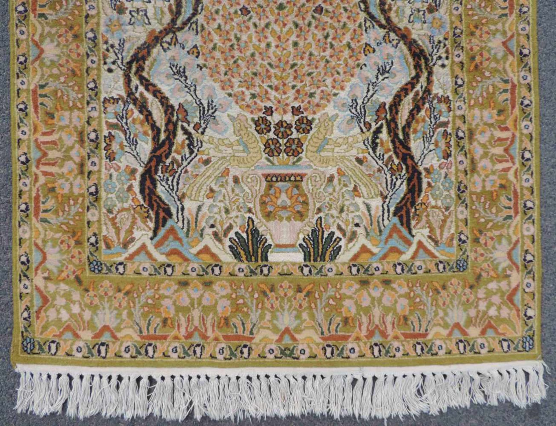 Kaschmir Meditationsteppich mit Seide. Indien. Sehr feine Knüpfung. 158 cm x 91 cm. Handgeknüpft. - Bild 2 aus 6