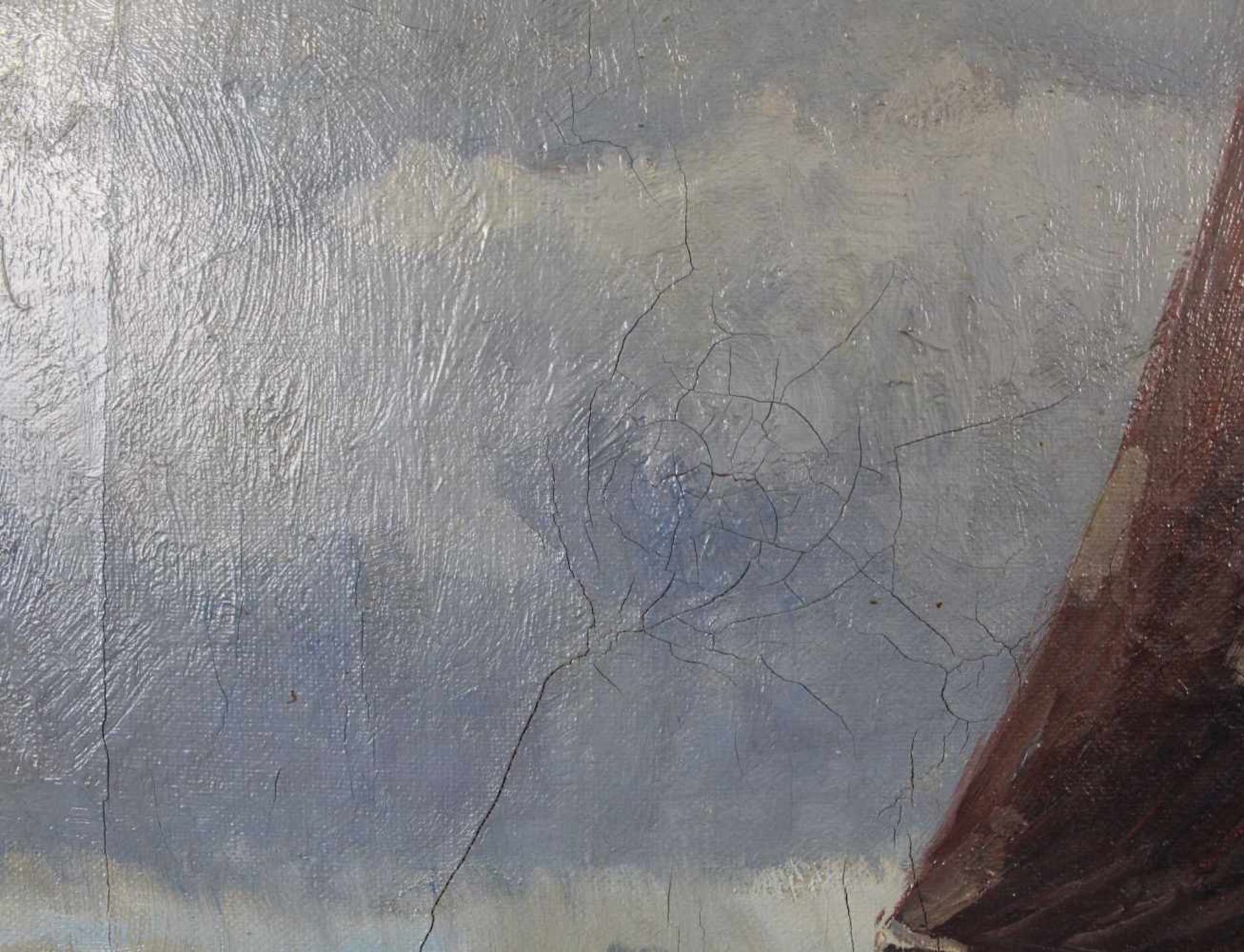 UNDEUTLICH SIGNIERT (XX). Plattbodenschiff frühes 20. Jahrhundert. 60 cm x 80 cm. Gemälde, Öl auf - Image 7 of 10