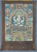 Tanka. Avalokiteshavara (Chenrezig). 60 cm x 45 cm das Gemälde. Tibet. Wohl alt. Thangka.