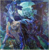 Gerhard MATZAT (1921 - 1994). Abstrakt, blau, 1966. 105 cm x 102 cm. Gemälde. Öl auf Sperrholz.