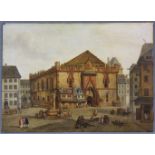 Caspar SCHNEIDER (1753 - 1839). Blick auf Kaufhaus am Brand, Mainzer Innenstadt. 45 cm x 33 cm.