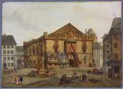 Caspar SCHNEIDER (1753 - 1839). Blick auf Kaufhaus am Brand, Mainzer Innenstadt. 45 cm x 33 cm.