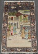 Kaschmir Bildteppich. Indien. Feine Knüpfung. 232 cm x 134 cm. Orientteppich. handgeknüpft. Wolle