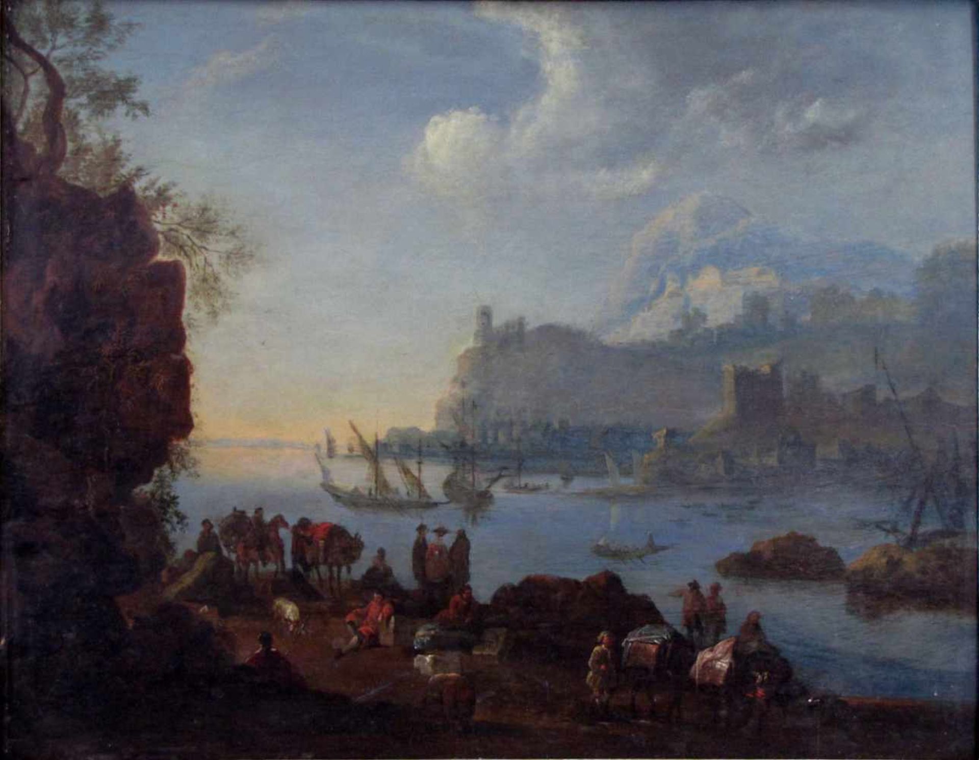 Herman SAFTLEVEN (1609 - 1685). Weite romantische Rheinlandschaft mit Händlern, 1648 41 cm x 51