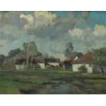 Max HARTWIG (1873 - 1939). Blick auf ein Dorf mit weißen Häusern. Wohl Bayern. 84 cm x 104 cm.