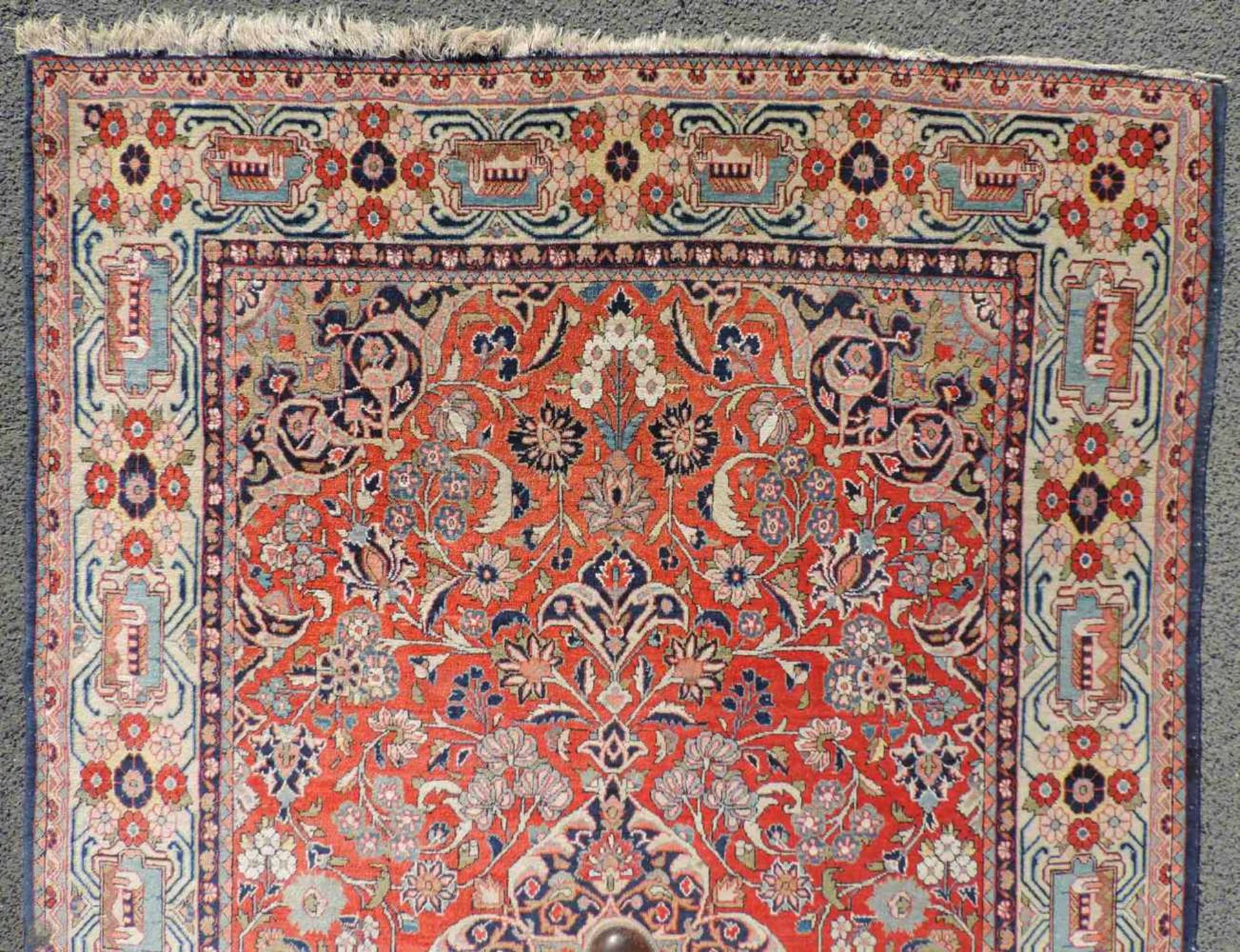 Keschan Perserteppich. Dosar. Iran, alt um 1930. 205 cm x 130 cm. Handgeknüpft. Korkwolle auf - Bild 4 aus 8