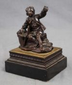 UNSIGNIERT (XIX). Bronze. Junge mit Traubenkiepe. 19 cm hoch. Skulptur aus Bronze auf