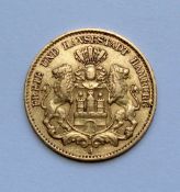 10 Mark 1888 J Deutsches Kaiserreich Hamburg Stadtwappen - kleiner Adler. Material: Gold. Gewicht: