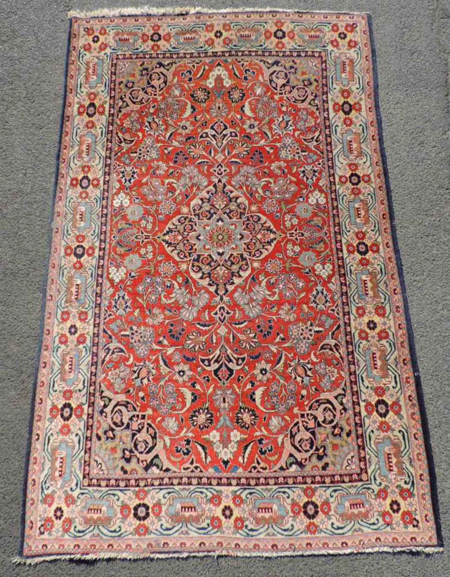 Keschan Perserteppich. Dosar. Iran, alt um 1930. 205 cm x 130 cm. Handgeknüpft. Korkwolle auf