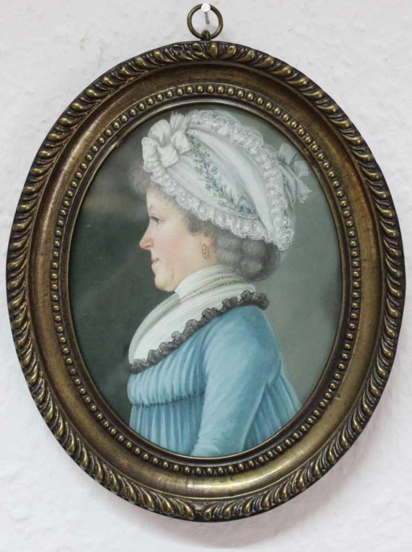 MINIATUR (XIX). Portrait. Dame, Bürgerin. 13 cm x 10 cm oval. Gemälde, Gouache. Unbekannter