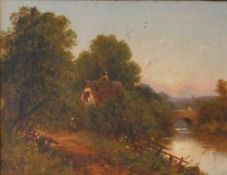 Robert Robin FENSON (1880 - 1920). Brücke über einen Fluss. 22,6 cm x 30 cm. Gemälde, Öl auf