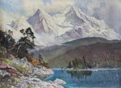 UNSIGNIERT (XIX-XX). Badersee bei Grainau mit Alpspitze und Zugspitze. 21 cm x 28 cm. Gemälde. Öl