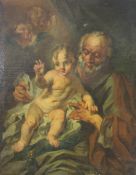 UNSIGNIERT (XVIII). Josef mit Jesuskind. Putti im Himmel. 91 cm x 73 cm. Gemälde. Öl auf Leinwand