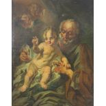 UNSIGNIERT (XVIII). Josef mit Jesuskind. Putti im Himmel. 91 cm x 73 cm. Gemälde. Öl auf Leinwand