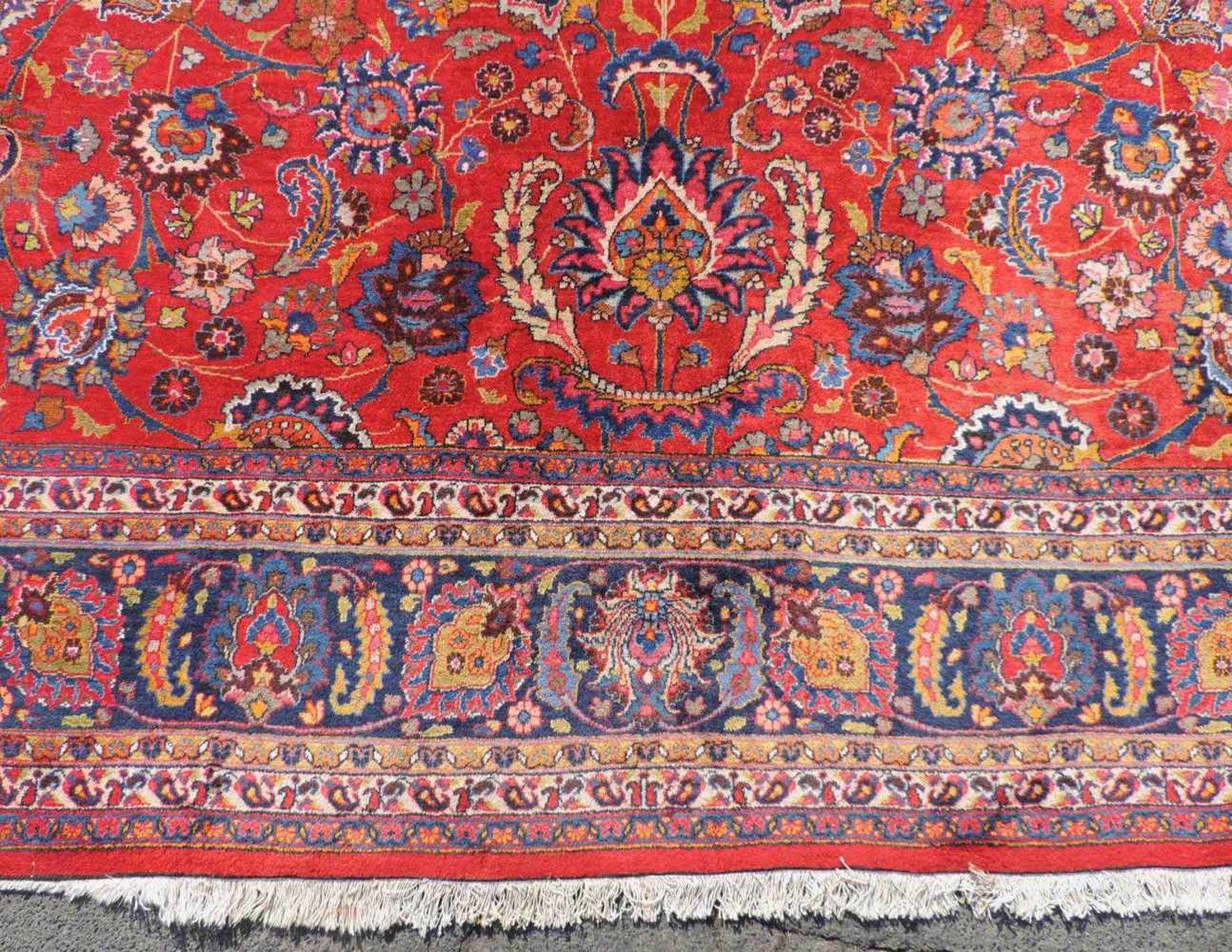 Mesched Perserteppich. Iran. Durchgemustert. 418 cm x 310 cm. Orientteppich. Handgeknüpft. Wolle auf - Bild 10 aus 16